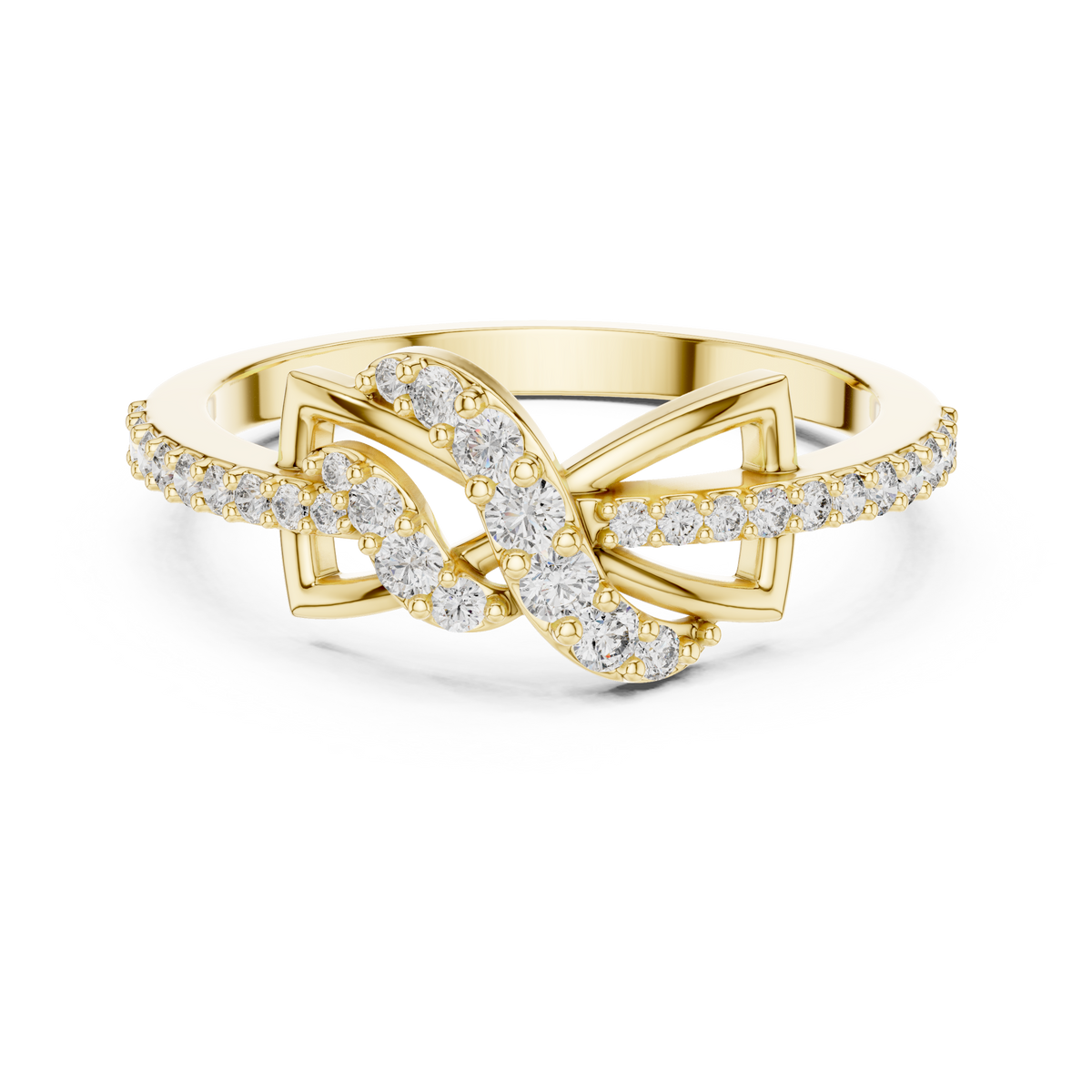 Infinity Bow Pavé Moissanite Ring in yellow 925 sterling silver, view 4