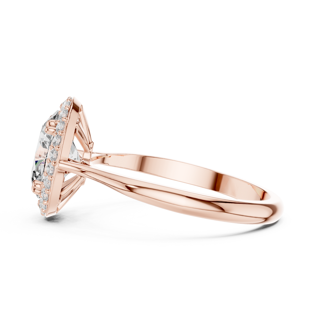 Oval Single Halo Moissanite Ring with Tapered Band in rose 925 sterling silver, view 3