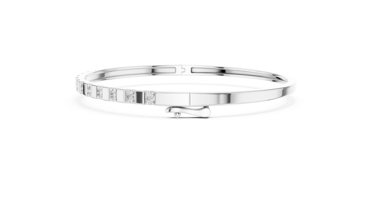 Round Moissanite Hinged Bangle in white 925 sterling silver, view 4