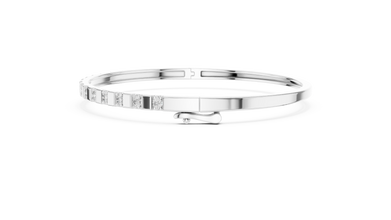 Round Moissanite Hinged Bangle in white 925 sterling silver, view 4
