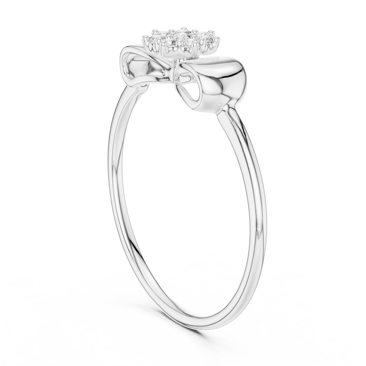 Bow Flower Cluster Moissanite Ring in white 925 sterling silver, view 1