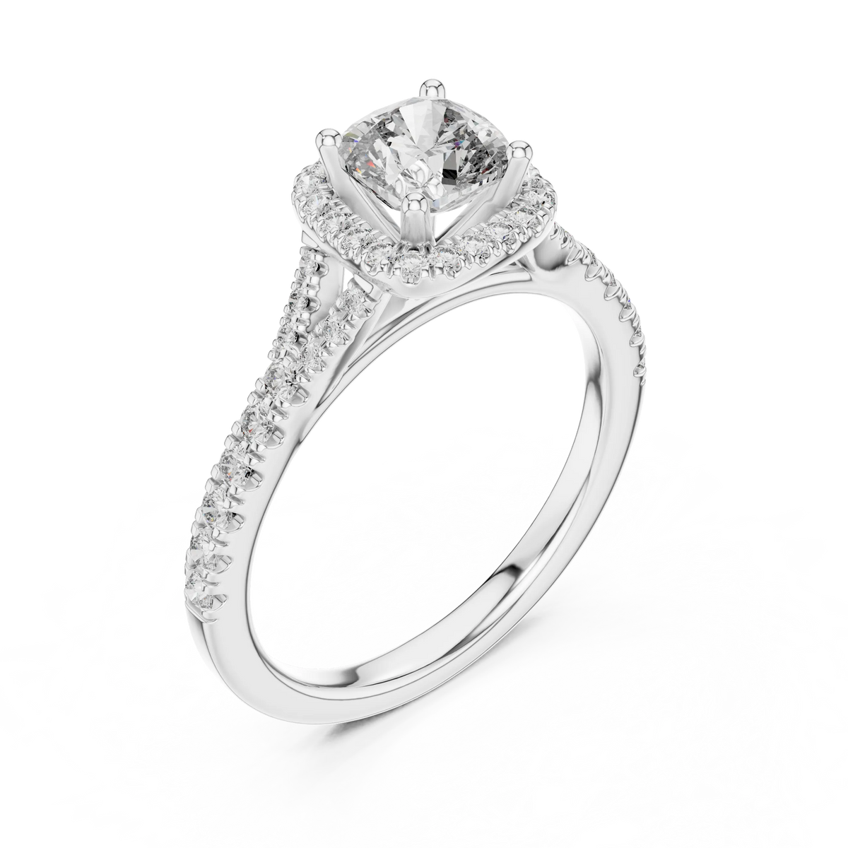 Cushion Halo Moissanite Engagement Ring in white 925 sterling silver, view 2