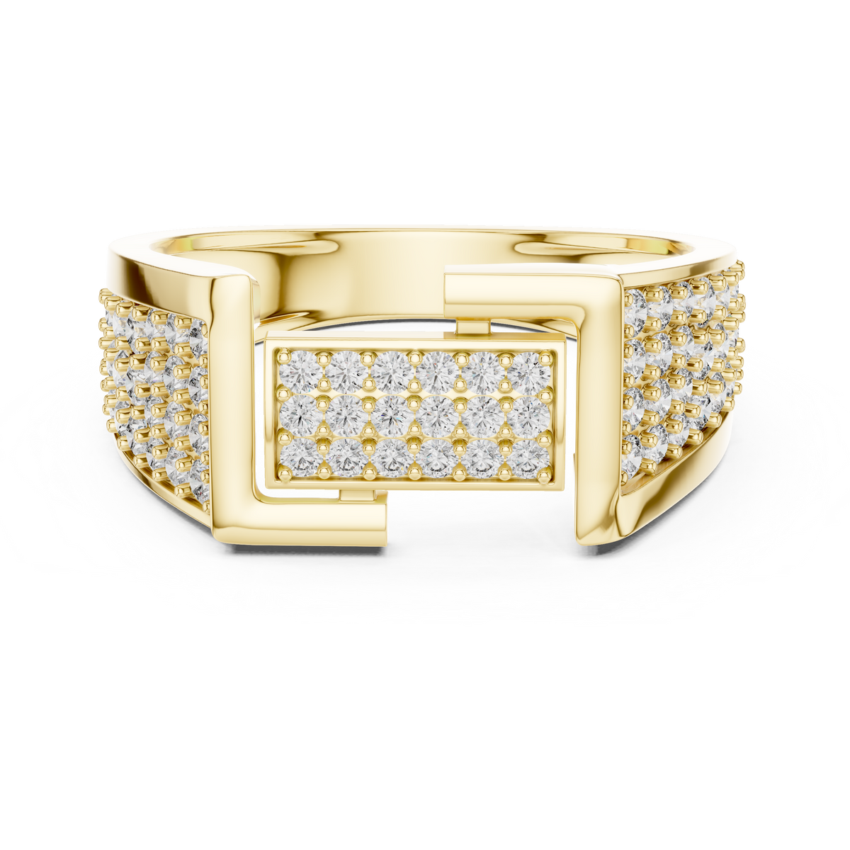 Geometric Pavé Panel Moissanite Statement Band in yellow 925 sterling silver, view 4