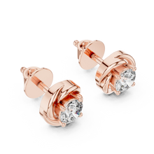 Round moissanite swirl stud earrings in rose 925 sterling silver, view 2