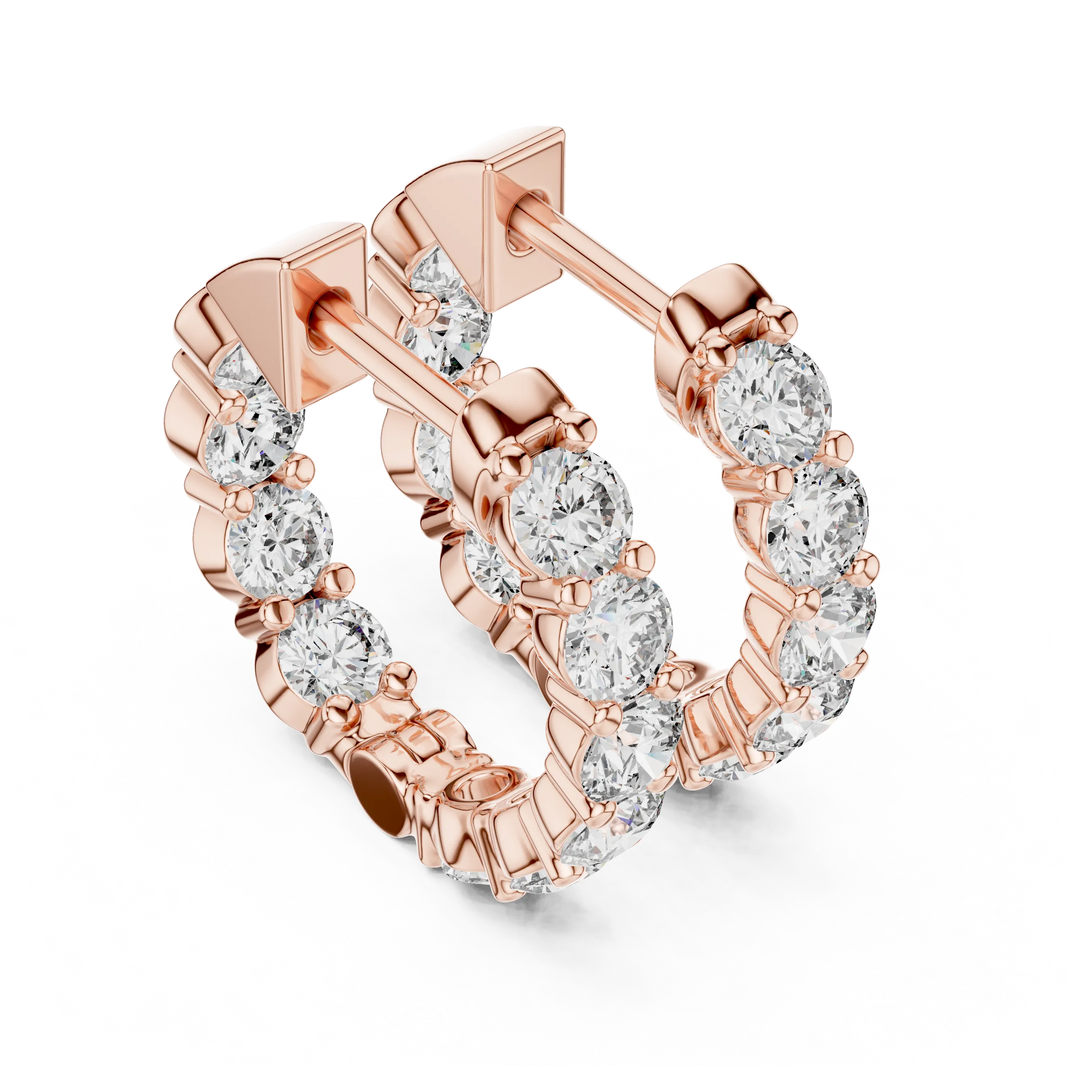 Moissanite inside out hoop earrings in rose 925 sterling silver, view 2