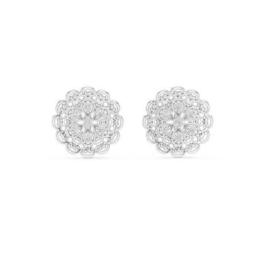Moissanite Lace Medallion Stud Earrings in white 925 sterling silver, view 4