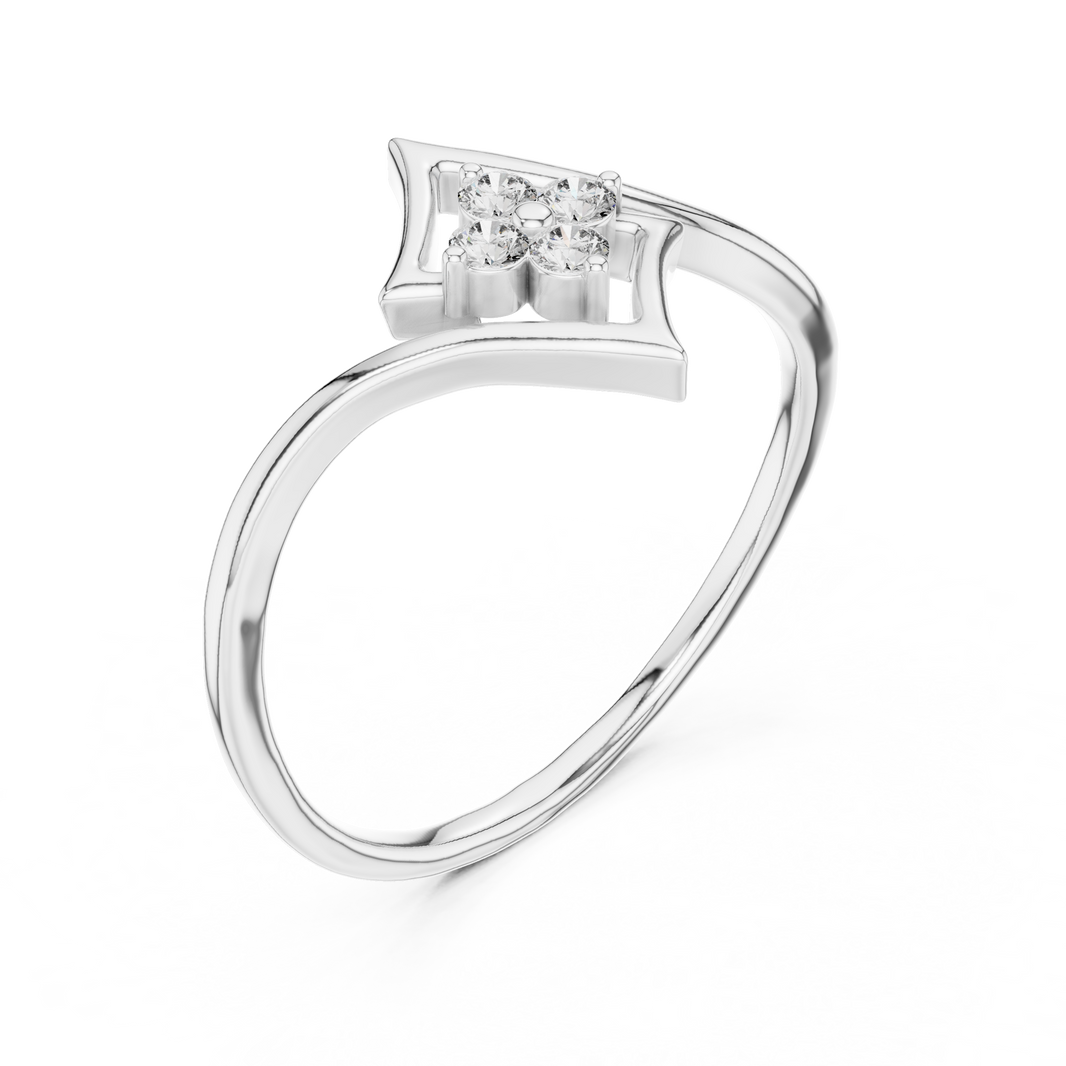 Open Kite Clover Cluster Moissanite Ring in white 925 sterling silver, view 2