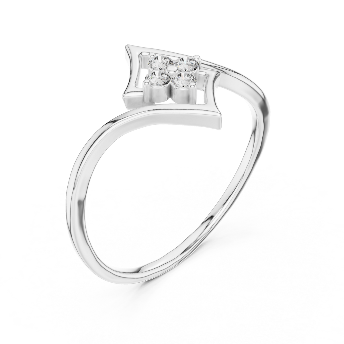 Open Kite Clover Cluster Moissanite Ring in white 925 sterling silver, view 2
