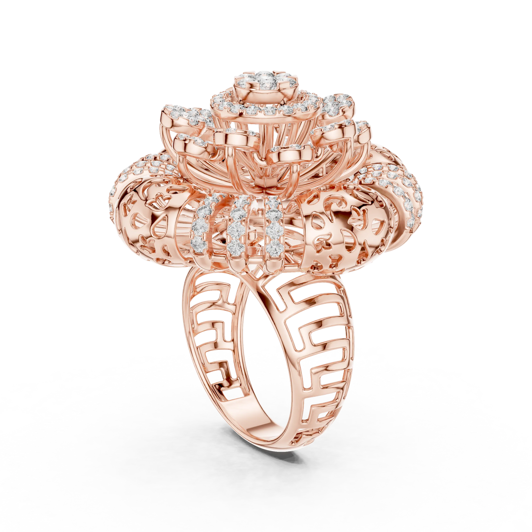 Flower Cluster Moissanite Cocktail Ring in rose 925 sterling silver, view 1