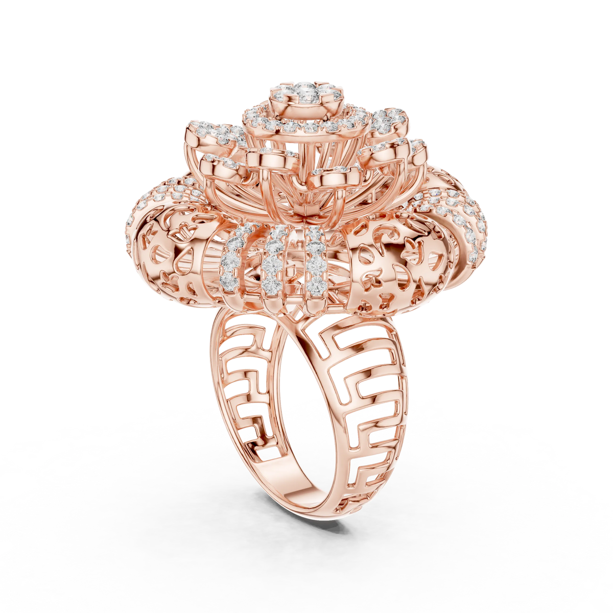 Flower Cluster Moissanite Cocktail Ring in rose 925 sterling silver, view 1