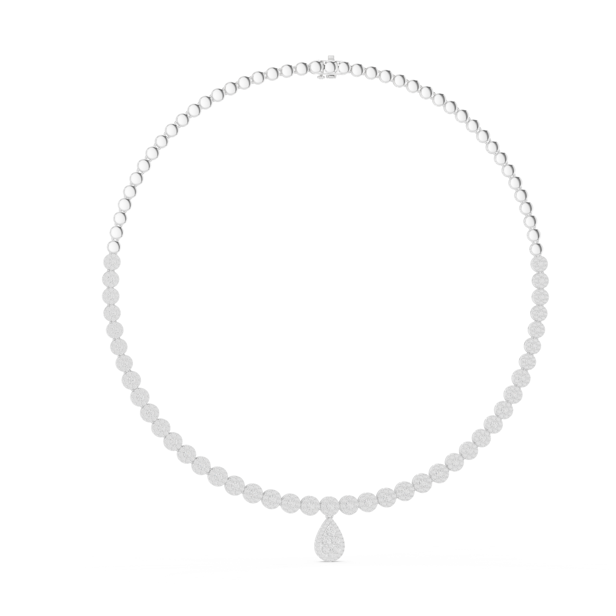 Graduated Round Necklace with Pear Cluster Drop in white 925 sterling silver, view 1