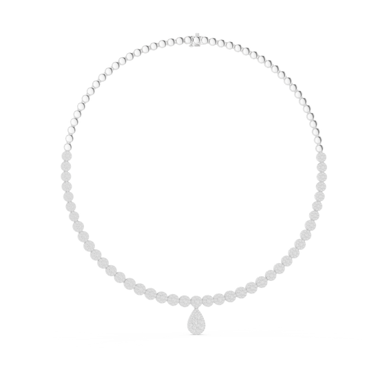 Graduated Round Necklace with Pear Cluster Drop in white 925 sterling silver, view 1