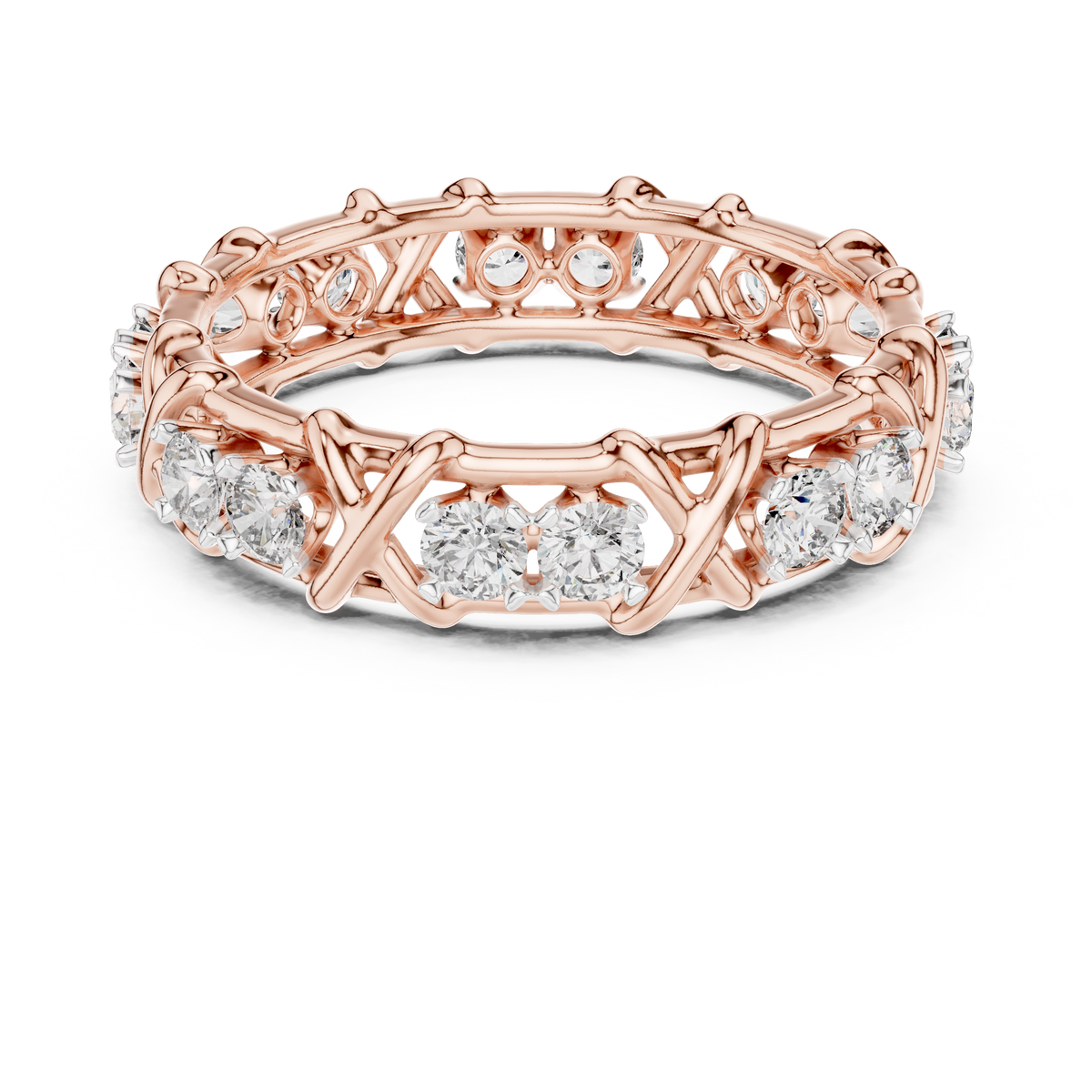 X Station Moissanite Eternity Band in rose 925 sterling silver, view 4