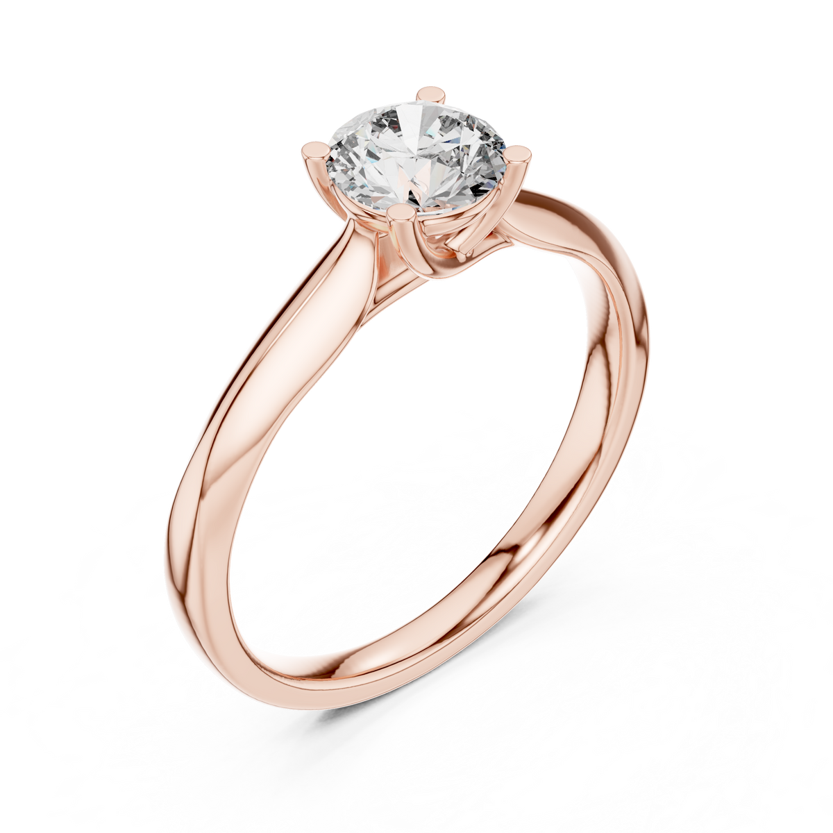 Round Low Set Moissanite Solitaire Ring in rose 925 sterling silver, view 2