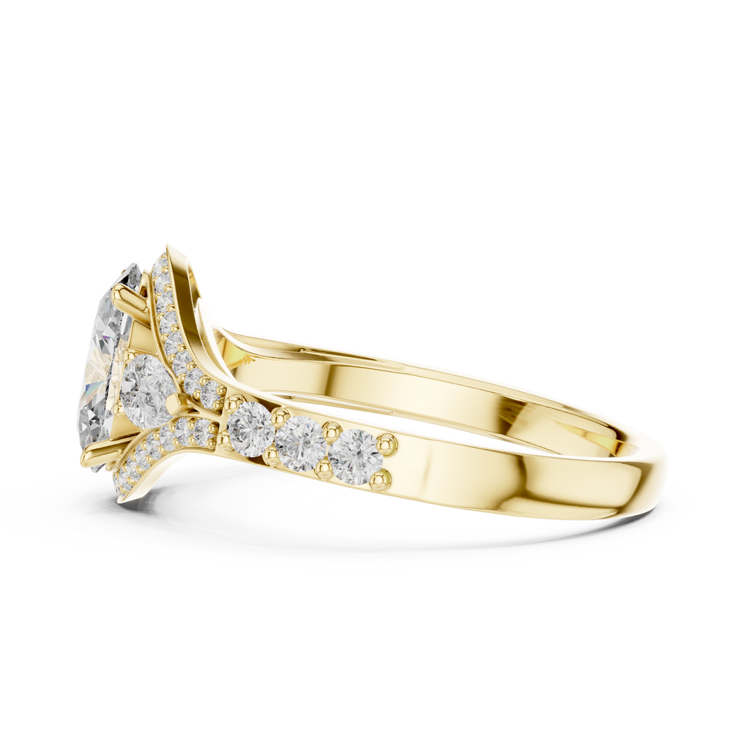 Oval and Pear Moissanite Halo Ring with Split Pavé Shoulders in yellow 925 sterling silver, view 3