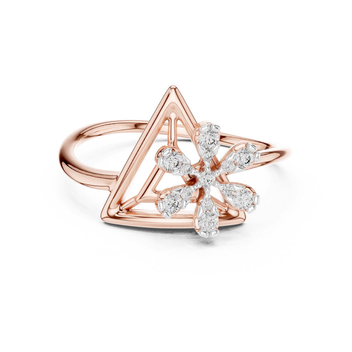 Open Triangle Flower Moissanite Ring in rose 925 sterling silver, view 4