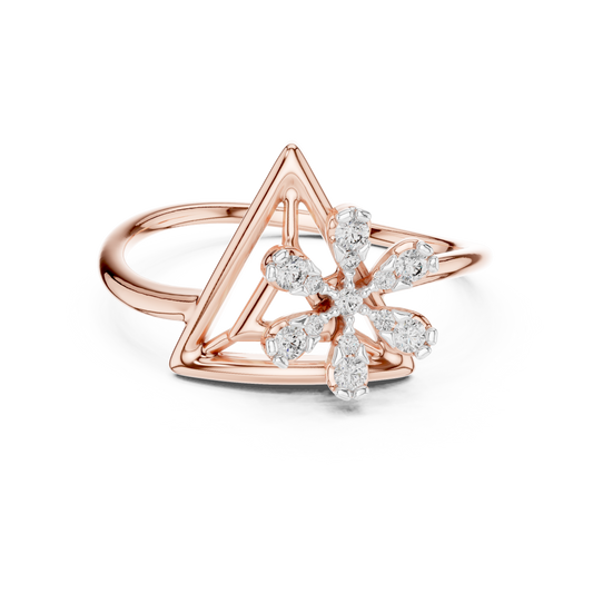 Open Triangle Flower Moissanite Ring in rose 925 sterling silver, view 4