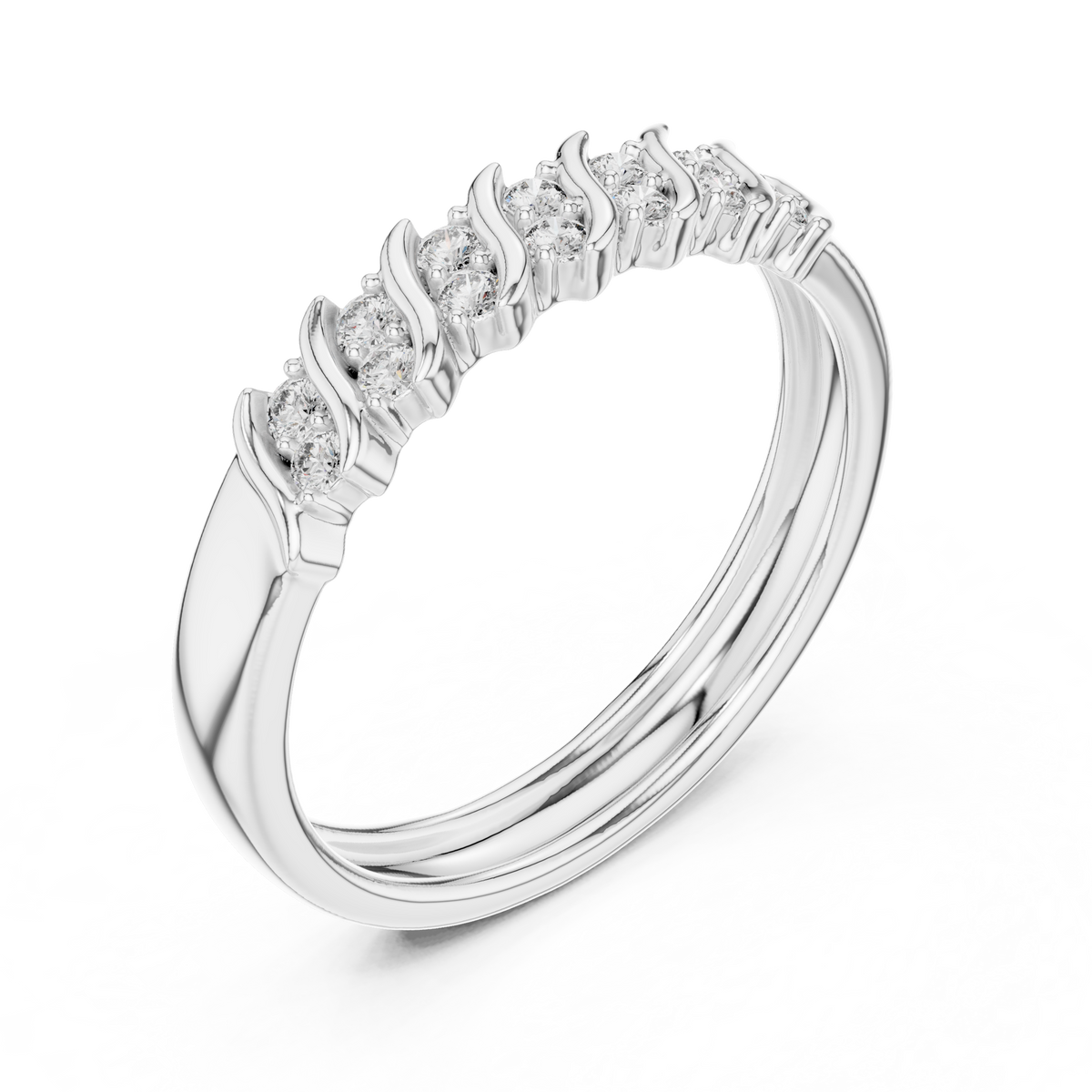 Twisted Link Moissanite Band in white 925 sterling silver, view 2