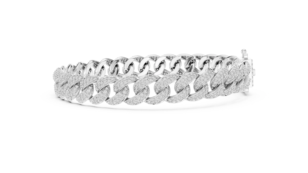 Pave Moissanite Cuban Link Bracelet in white 925 sterling silver, view 4