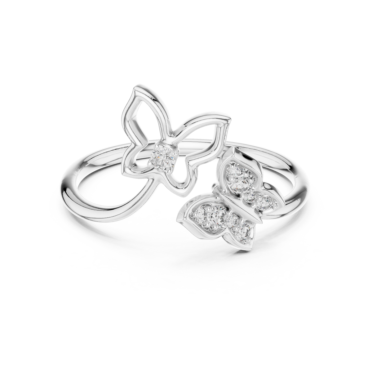 Twin Butterfly Bypass Moissanite Ring in white 925 sterling silver, view 4