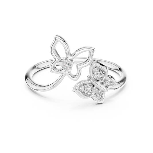 Twin Butterfly Bypass Moissanite Ring in white 925 sterling silver, view 4