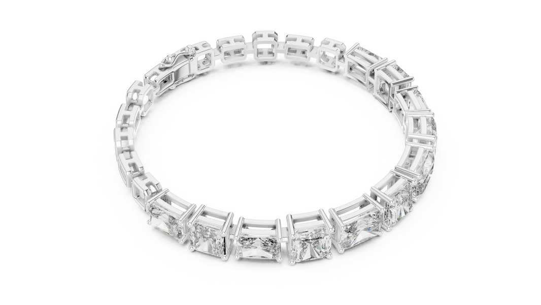 Radiant and Asscher Station Moissanite Link Bracelet in white 925 sterling silver, view 3