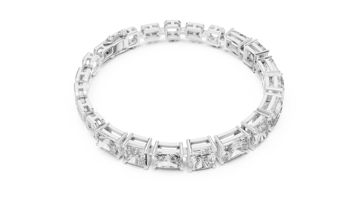 Radiant and Asscher Station Moissanite Link Bracelet in white 925 sterling silver, view 3