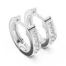 Moissanite channel set huggie earrings in white 925 sterling silver, view 2