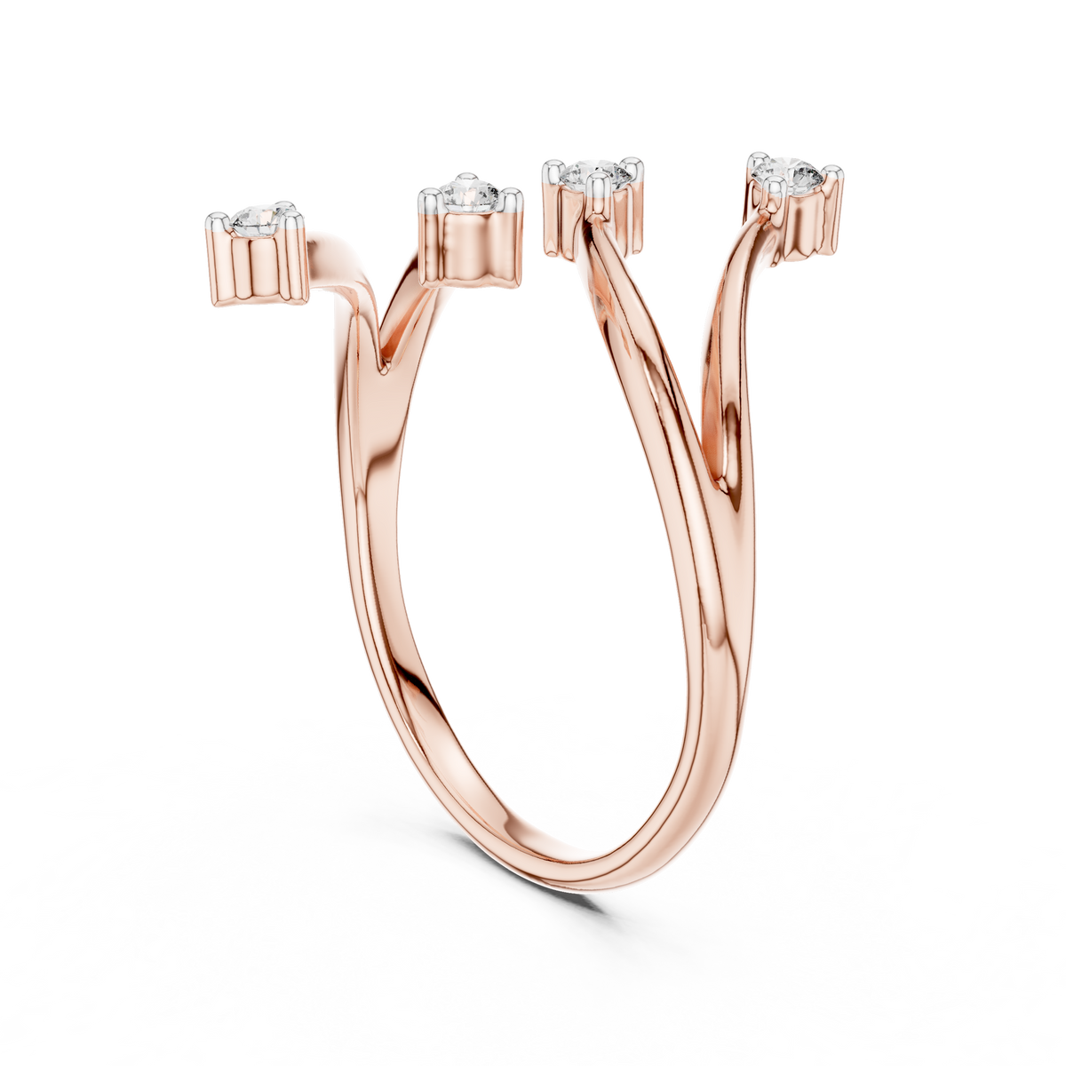 Wavy Four Stone Moissanite Open Ring in rose 925 sterling silver, view 1