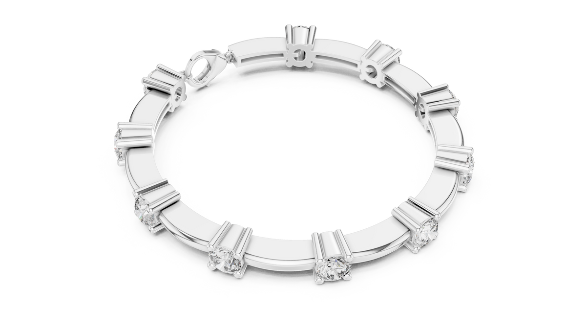 Round Moissanite Station Bar Bracelet in white 925 sterling silver, view 3