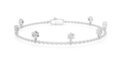 Dangling Round Moissanite Charm Chain Bracelet in white 925 sterling silver, view 1