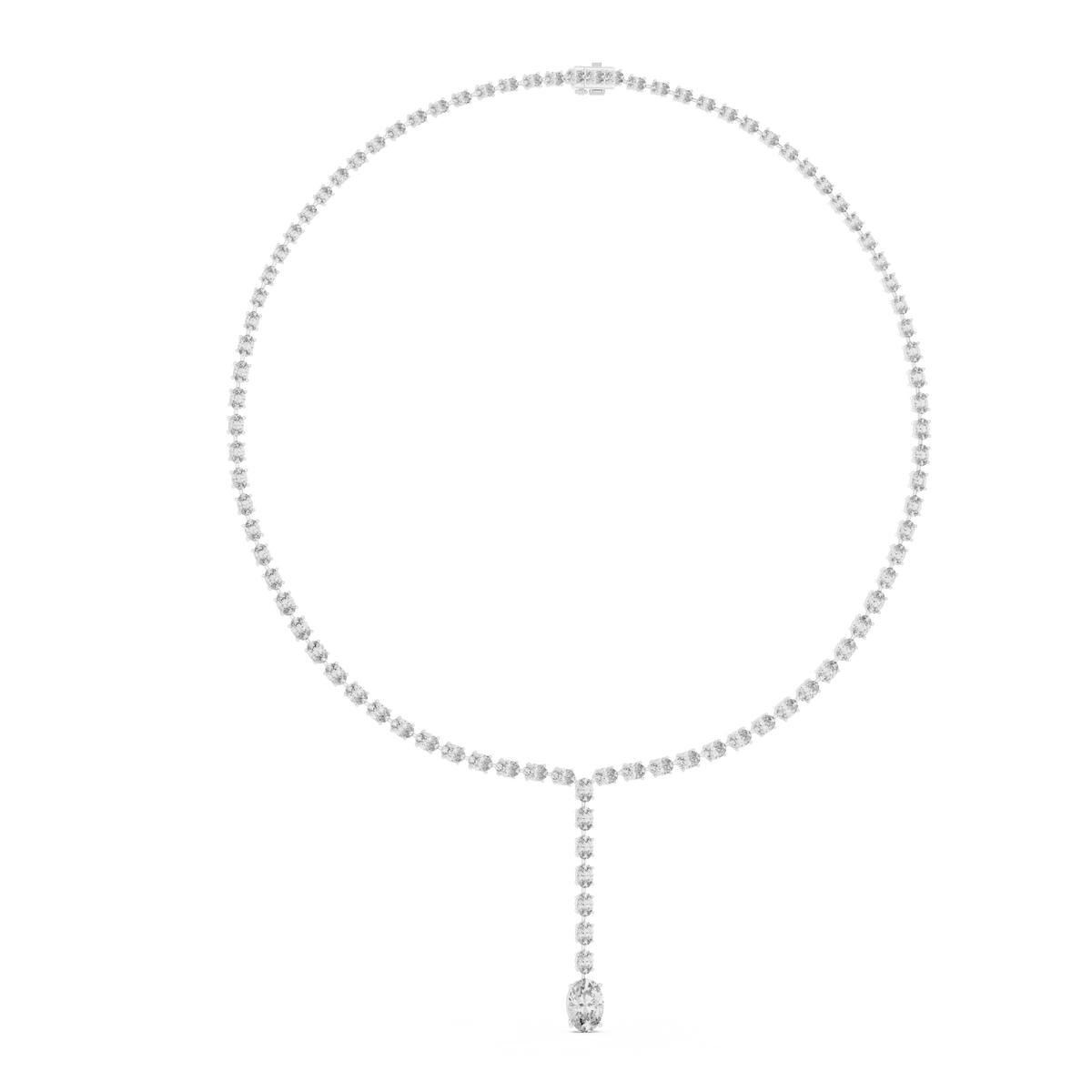 Graduated Oval Y Necklace in white 925 sterling silver, view 1