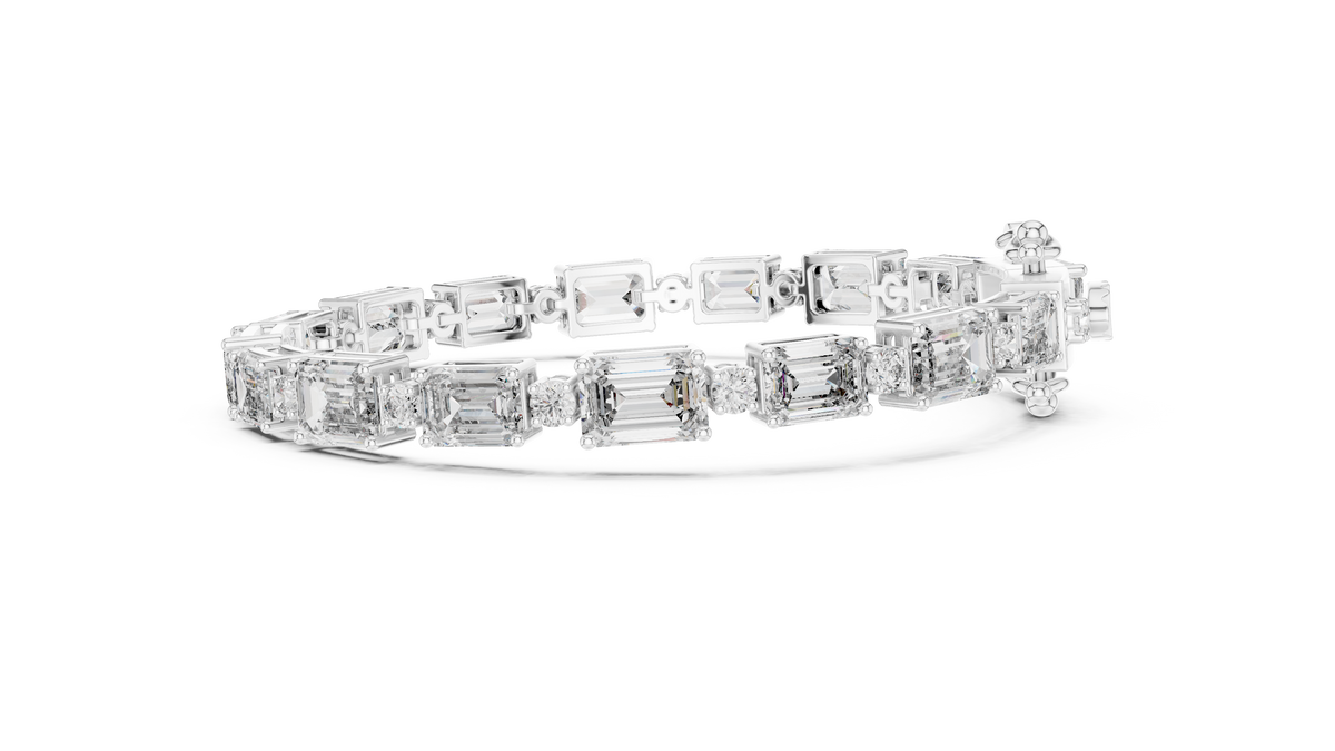 Emerald Cut Station Moissanite Link Bracelet in white 925 sterling silver, view 4