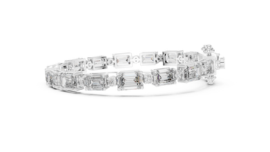 Emerald Cut Station Moissanite Link Bracelet in white 925 sterling silver, view 4