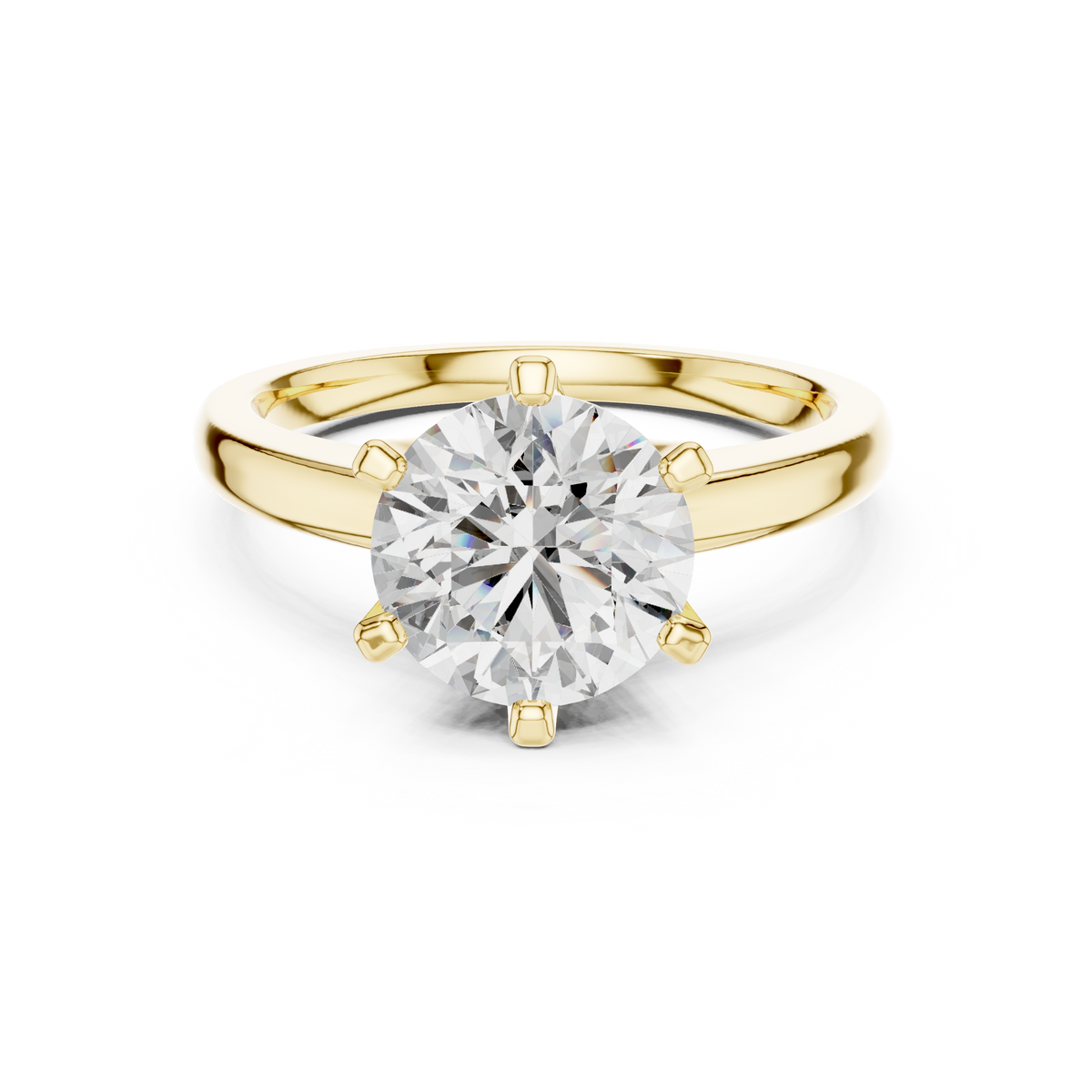 Round Six Prong Moissanite Solitaire Ring in yellow 925 sterling silver, view 4