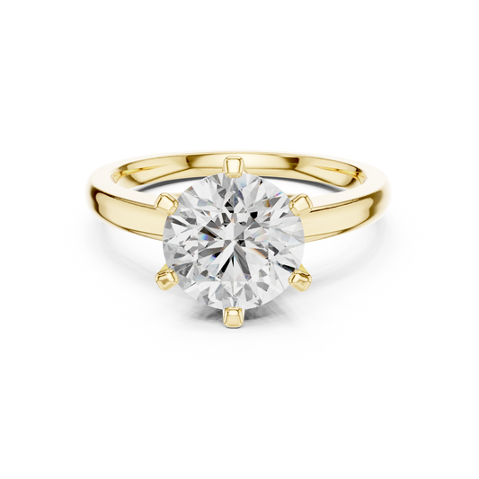Round Six Prong Moissanite Solitaire Ring in yellow 925 sterling silver, view 4