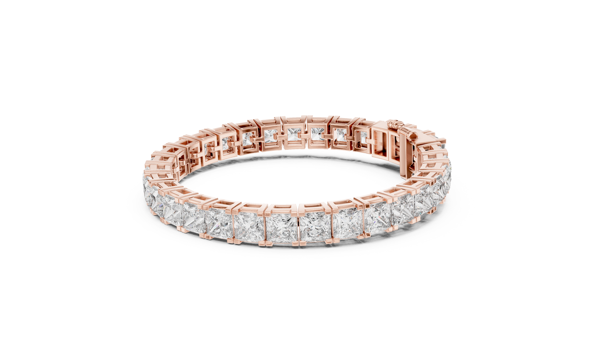 Princess Cut Moissanite Tennis Bracelet in rose 925 sterling silver, view 2