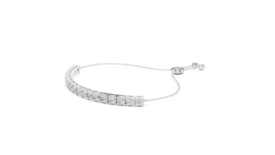 Round Moissanite Bolo Slider Bracelet in white 925 sterling silver, view 2