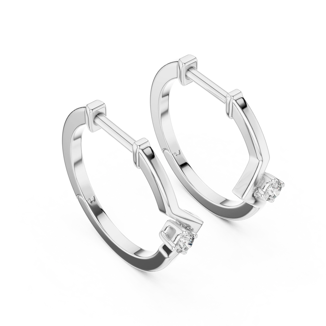 Moissanite V huggie hoop earrings in white 925 sterling silver, view 2