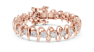 Round Moissanite Wave Link Bracelet in rose 925 sterling silver, view 1