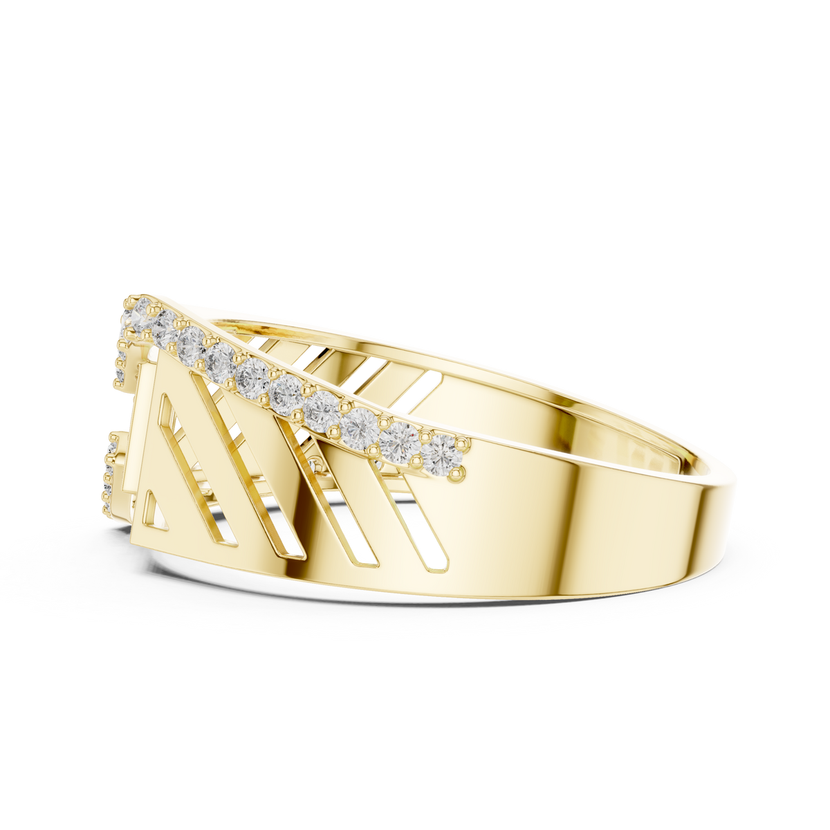 Men's Wide Openwork Square Cluster Moissanite Band in yellow 925 sterling silver, view 3