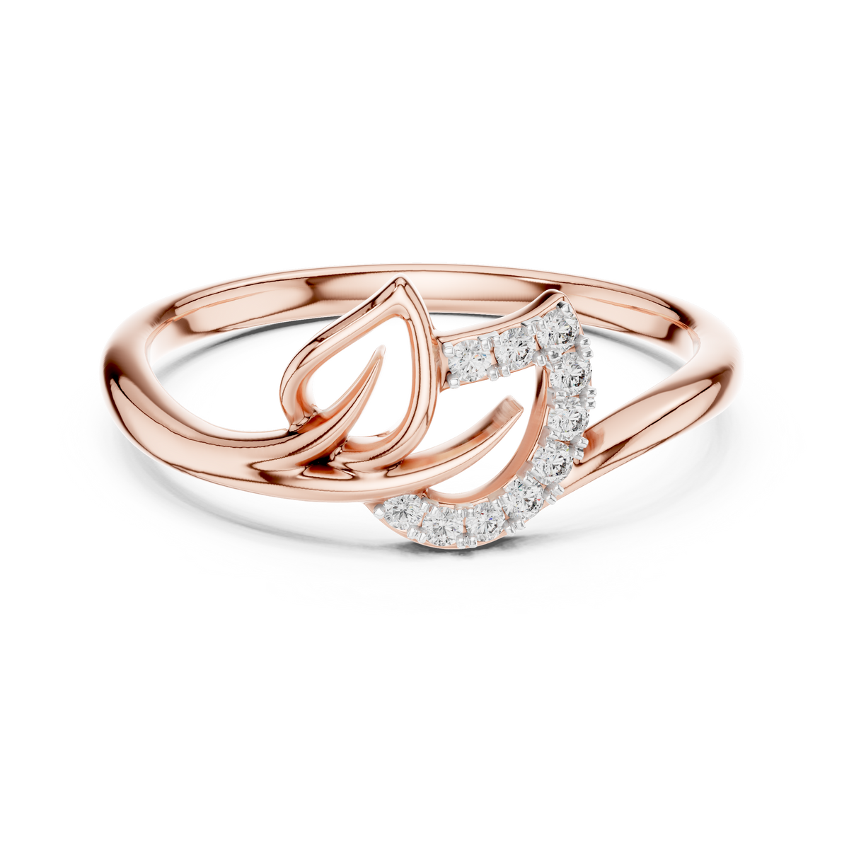 Open Leaf and Crescent Moissanite Ring in rose 925 sterling silver, view 4