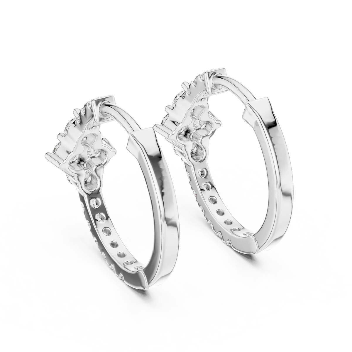 Moissanite cluster huggie hoop earrings in white 925 sterling silver, view 3