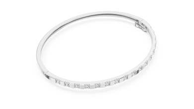 Round Moissanite Hinged Bangle in white 925 sterling silver, view 3