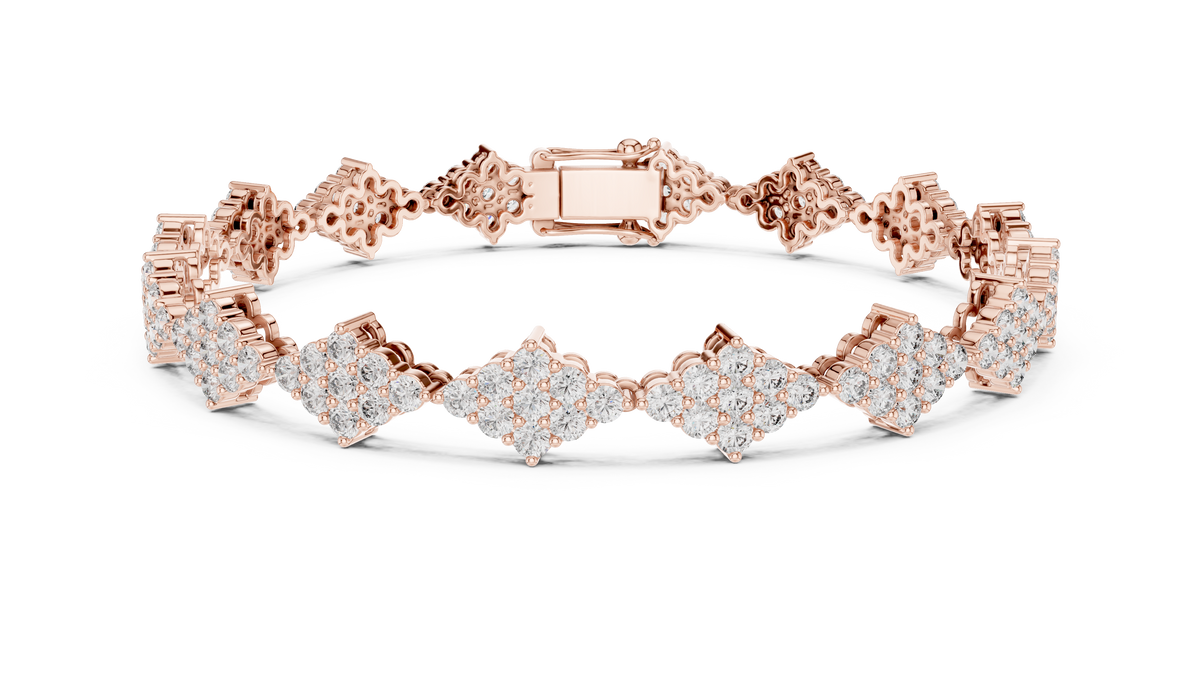 Diamond Shape Cluster Moissanite Bracelet in rose 925 sterling silver, view 1
