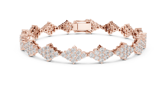 Diamond Shape Cluster Moissanite Bracelet in rose 925 sterling silver, view 1