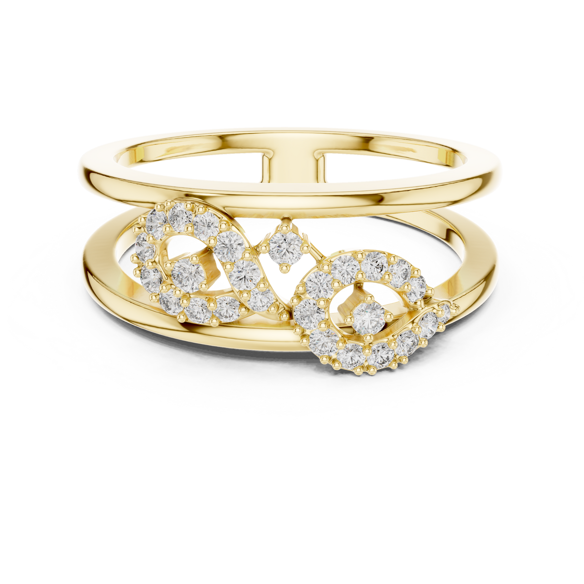 Pavé Infinity Loop Double Band Moissanite Ring in yellow 925 sterling silver, view 4