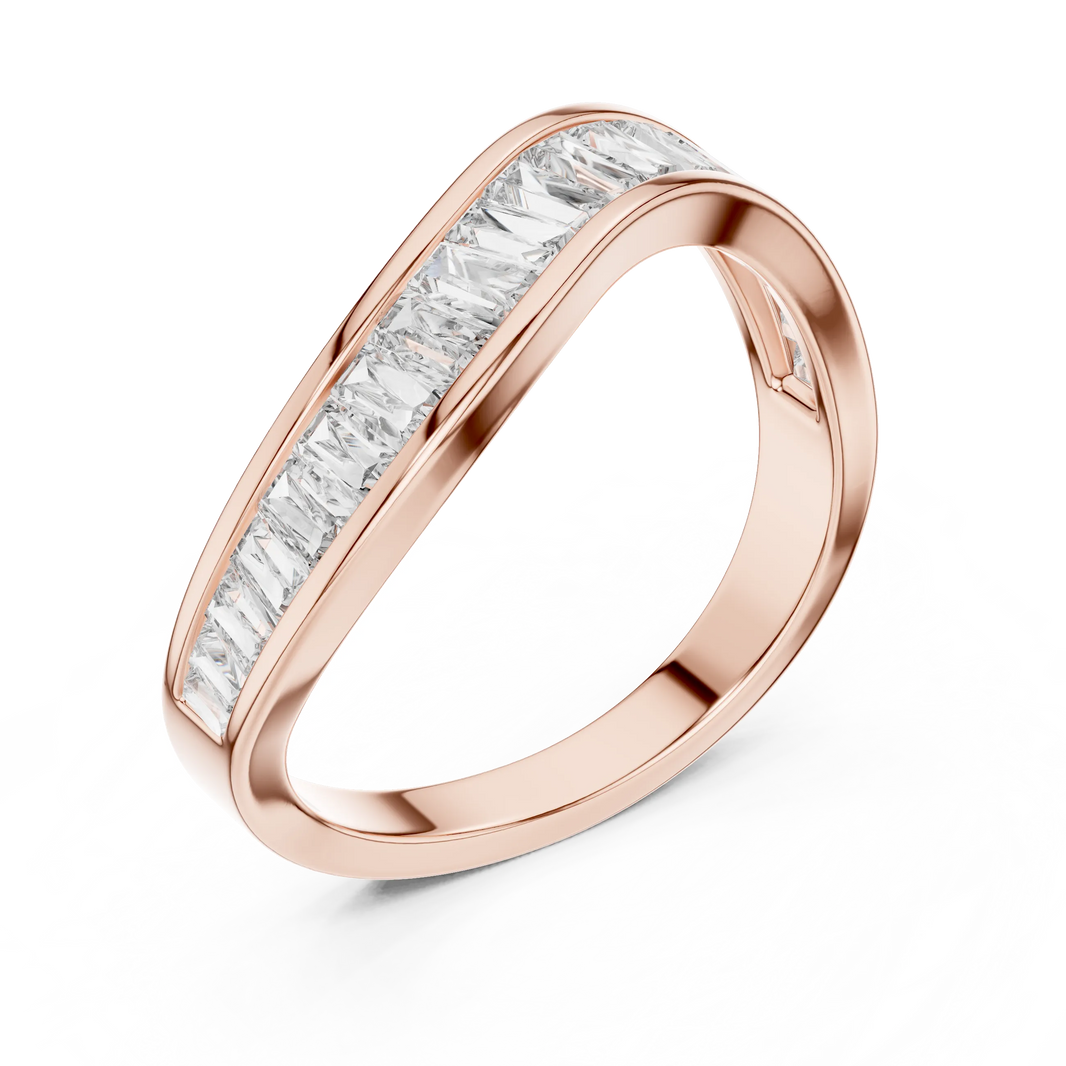 Baguette Moissanite Curved Contour Band in rose 925 sterling silver, view 2