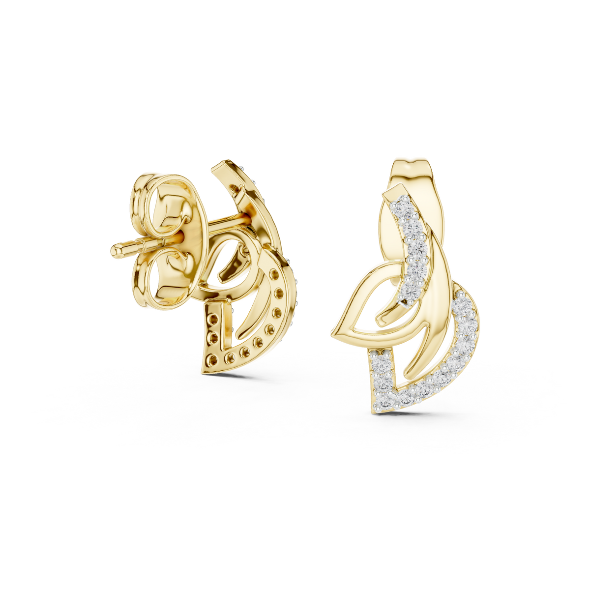 Moissanite Interlaced Leaf Stud Earrings in yellow 925 sterling silver, view 1