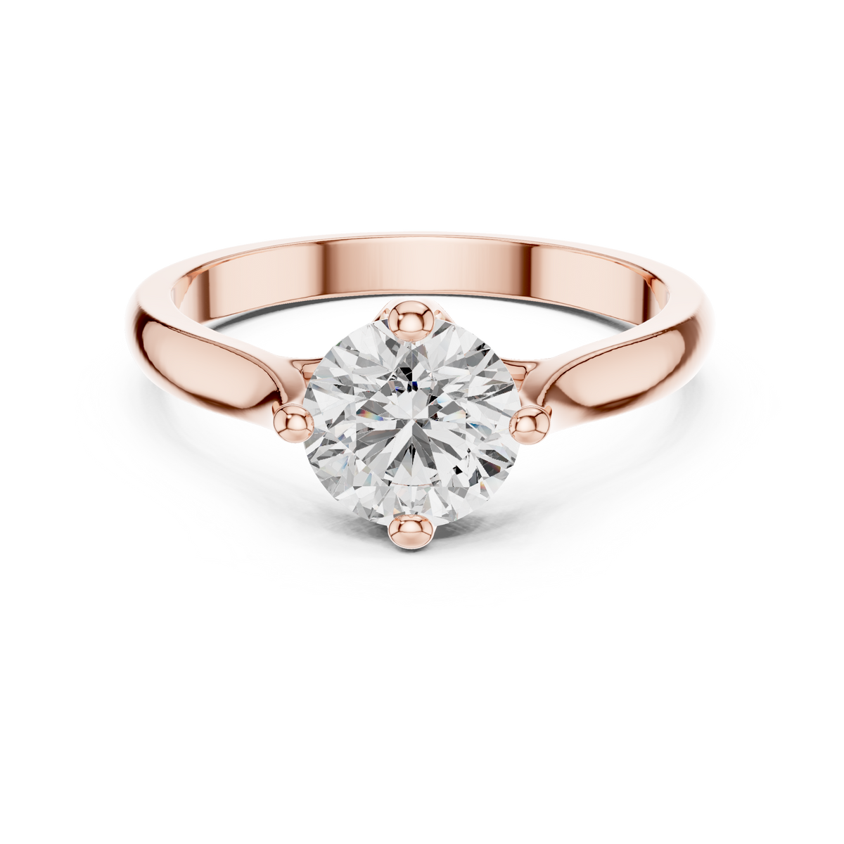 Round Compass Set Moissanite Split Cathedral Solitaire Ring in rose 925 sterling silver, view 4